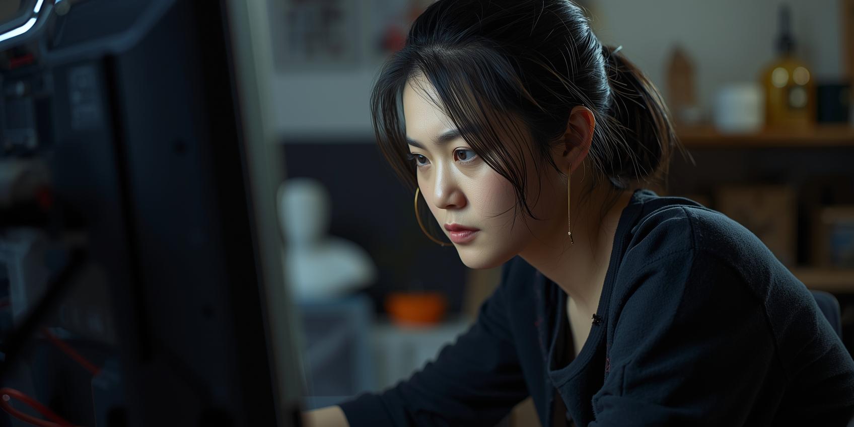 Artist focused intently on digital sculpting